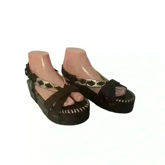 Free People Sedona Women’s Dark  Brown And Gold Woven Platform Sandals Size 9 - Picture 4 of 16